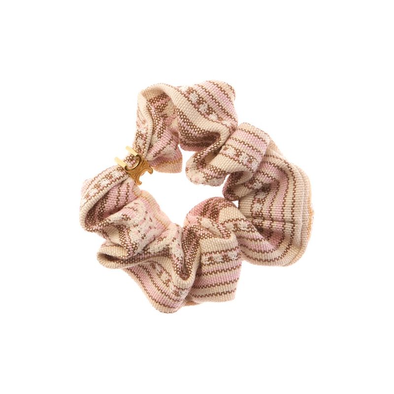Celine Womens Striped Triomphe Scrunchie, Pink